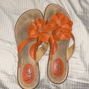 Born Orange Floral Leather Flip Sandals
